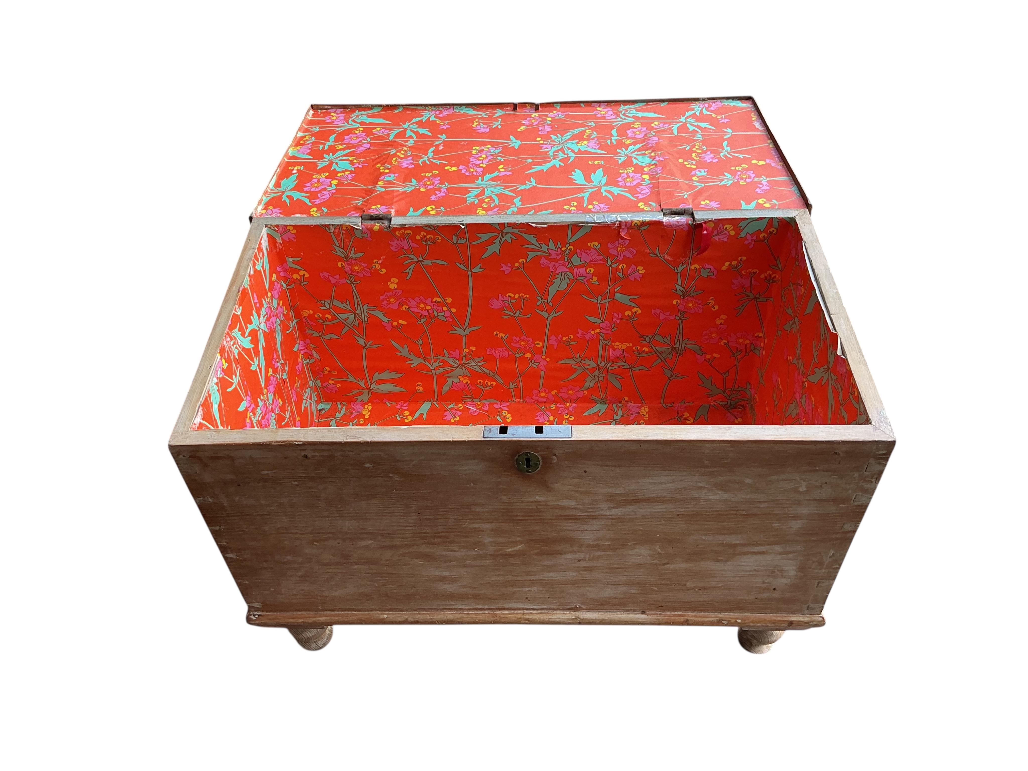 A Victorian rectangular pine trunk, width 86cm, depth 46cm, height 60cm